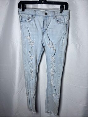 Forever 21 Light Blue Distressed Skinny Jeans